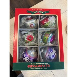Christopher Radko Shiny Brite Glass Christmas Ornaments Vintage 1940s Design 6pc